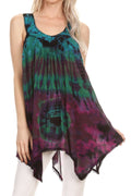 Sakkas Nalu Sleeveless Relaxed Fit Multi Color Tie Dye V-Neck Blouse | Cover Up#color_Green
