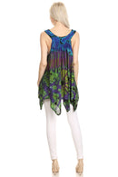 Sakkas Nalu Sleeveless Relaxed Fit Multi Color Tie Dye V-Neck Blouse | Cover Up