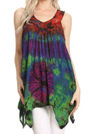 Sakkas Nalu Sleeveless Relaxed Fit Multi Color Tie Dye V-Neck Blouse | Cover Up