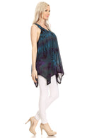 Sakkas Nalu Sleeveless Relaxed Fit Multi Color Tie Dye V-Neck Blouse | Cover Up