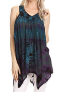 Sakkas Nalu Sleeveless Relaxed Fit Multi Color Tie Dye V-Neck Blouse | Cover Up#color_Teal