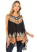 Sakkas Gaia V-neck Sleeveless Tank Top with Embroidery and Handkerchief Hem