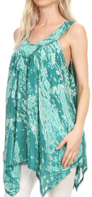 Sakkas Asaaya Sleeveless Tie Dye V-Neck Crinkle Style Trapeze Hem Lightweight Top