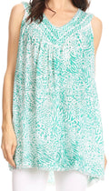 Sakkas Larissa V-Neck Animal Print Tank#color_Sea Green 
