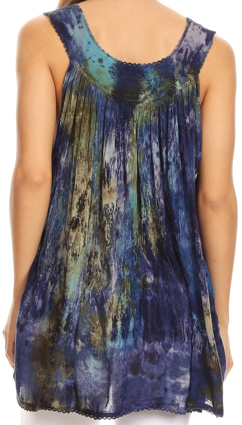 Sakkas Thea Watercolor Palm Tank with Sequins and Embroidery