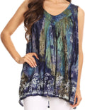 Sakkas Thea Watercolor Palm Tank with Sequins and Embroidery#color_Turquoise