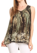 Sakkas Thea Watercolor Palm Tank with Sequins and Embroidery#color_Green