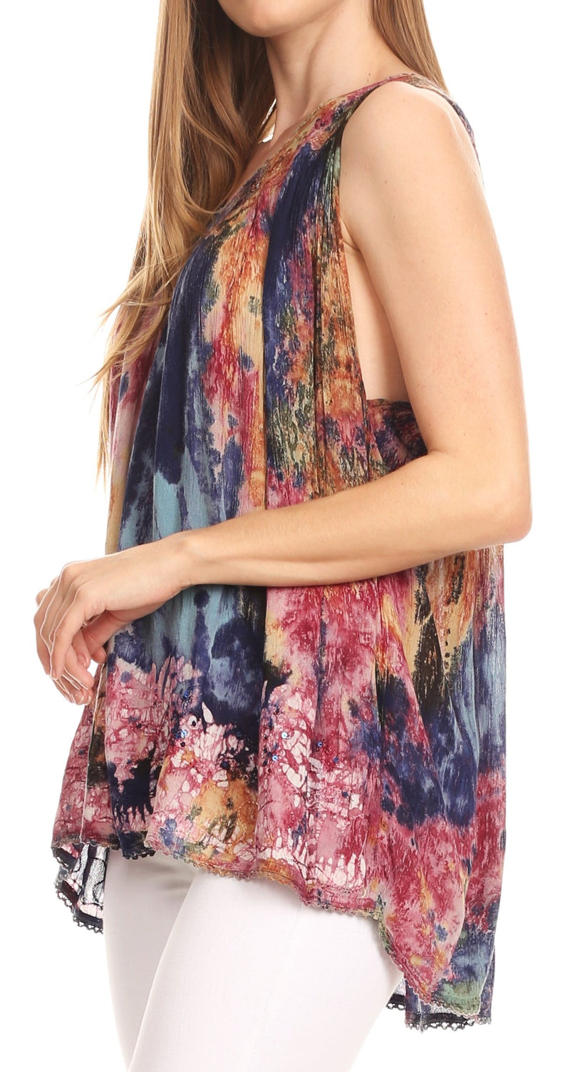 Sakkas Thea Watercolor Palm Tank with Sequins and Embroidery