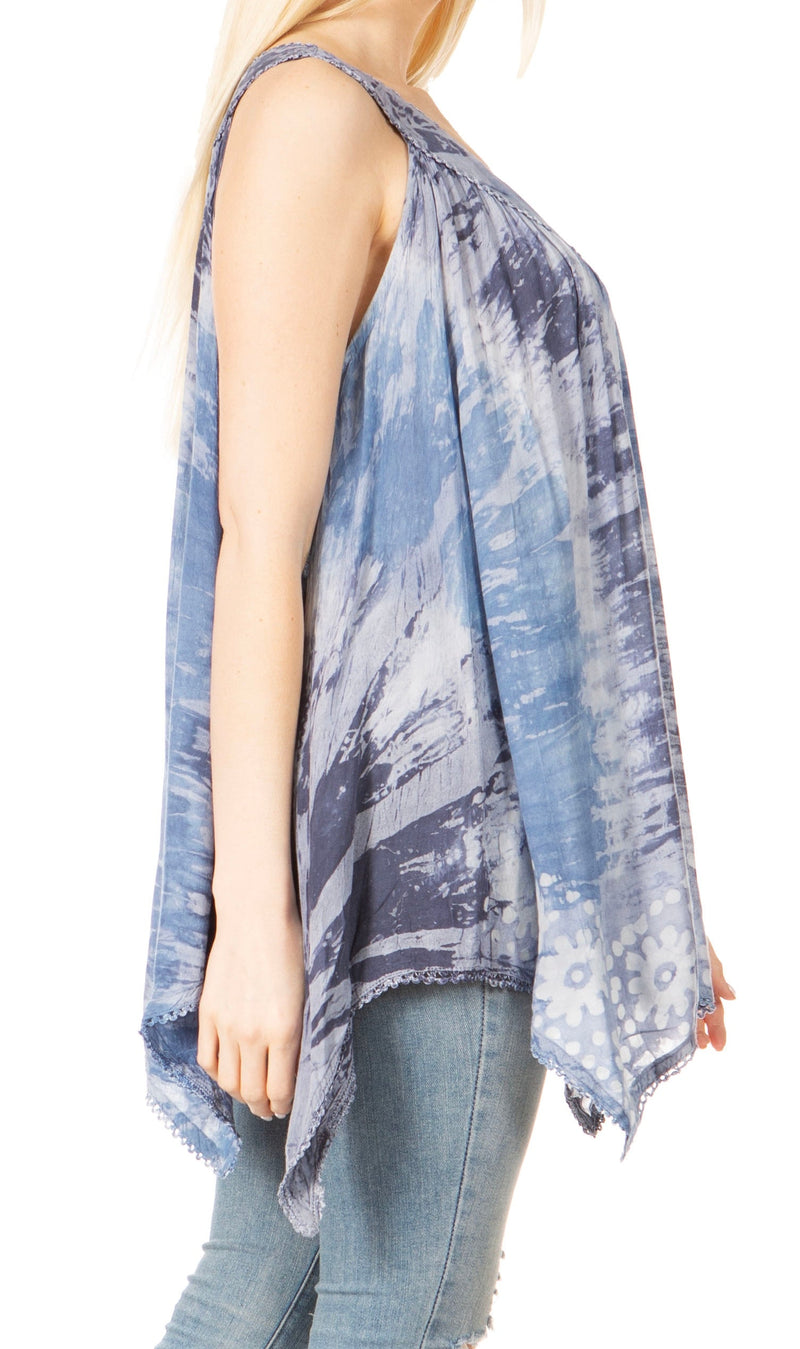 Sakkas Ligia Womne's Sleeveless Classic Casual Tank Top Loose Fit Summer Tie Dye