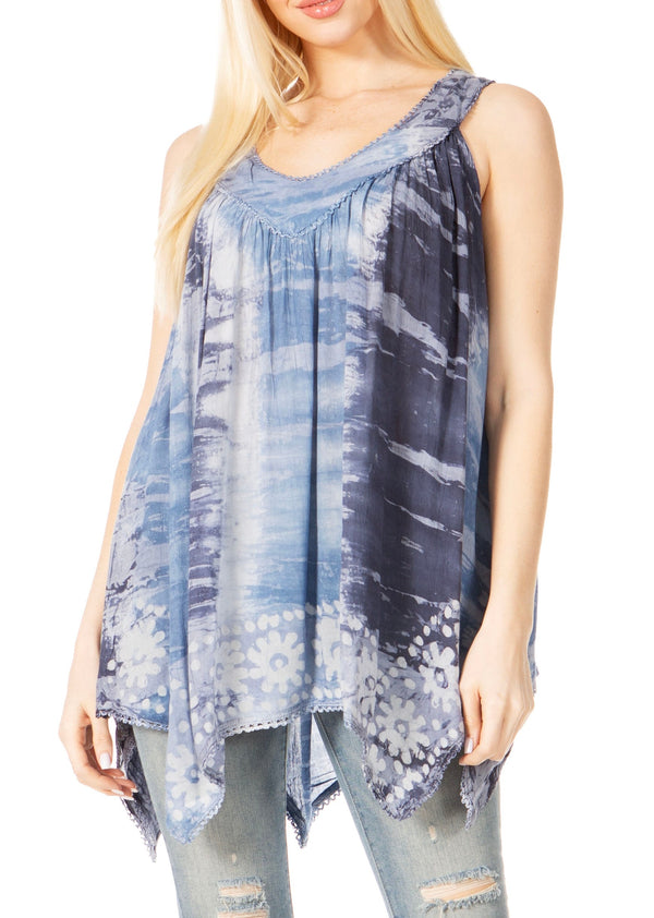 Sakkas Ligia Womne's Sleeveless Classic Casual Tank Top Loose Fit Summer Tie Dye#color_17793-BlackBlue