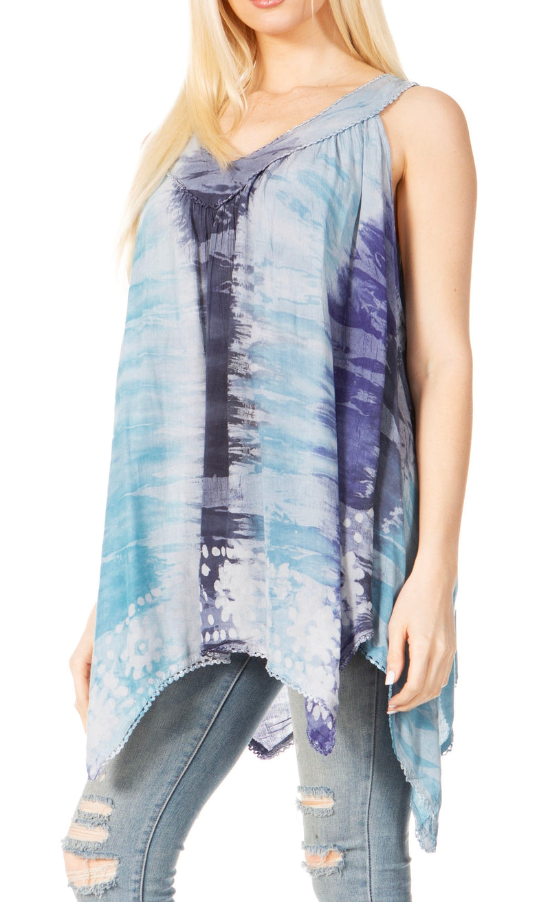 Sakkas Ligia Womne's Sleeveless Classic Casual Tank Top Loose Fit Summer Tie Dye