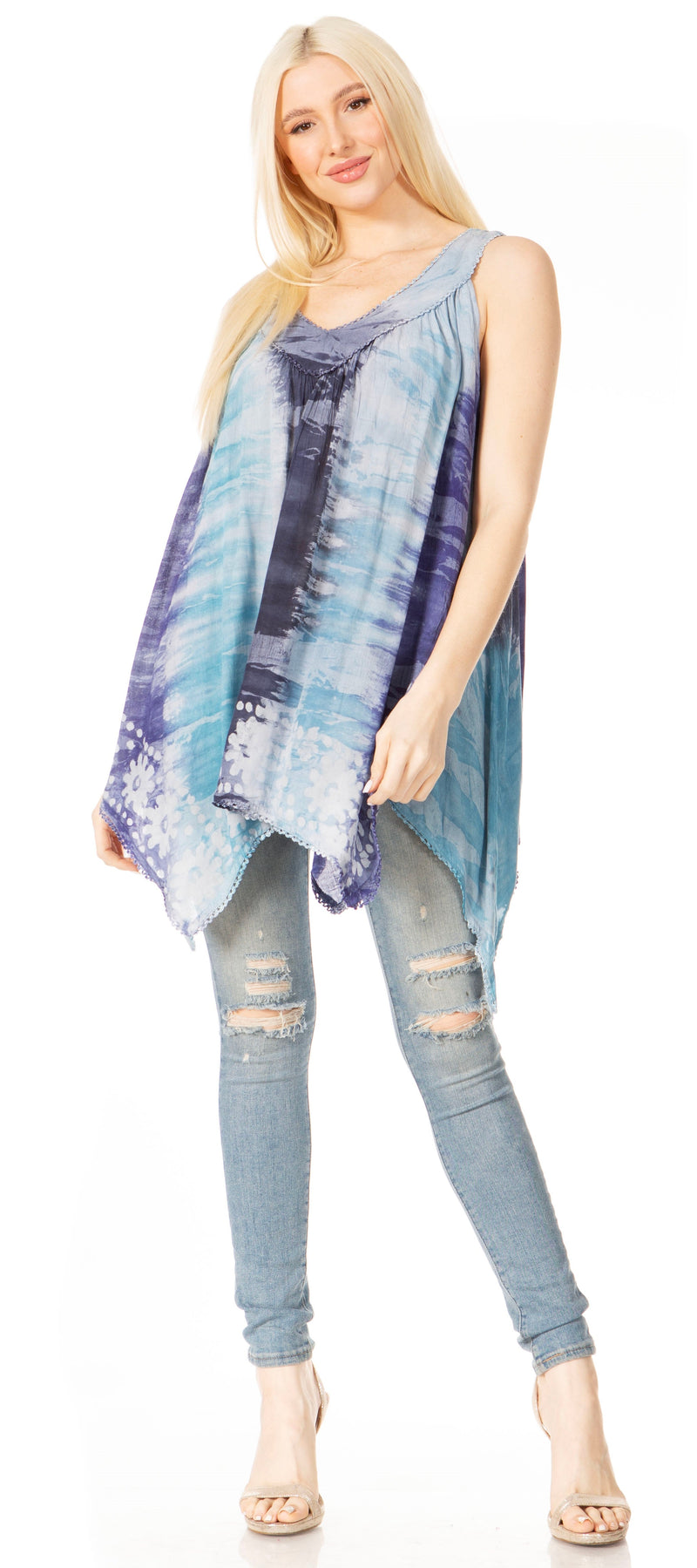 Sakkas Ligia Womne's Sleeveless Classic Casual Tank Top Loose Fit Summer Tie Dye