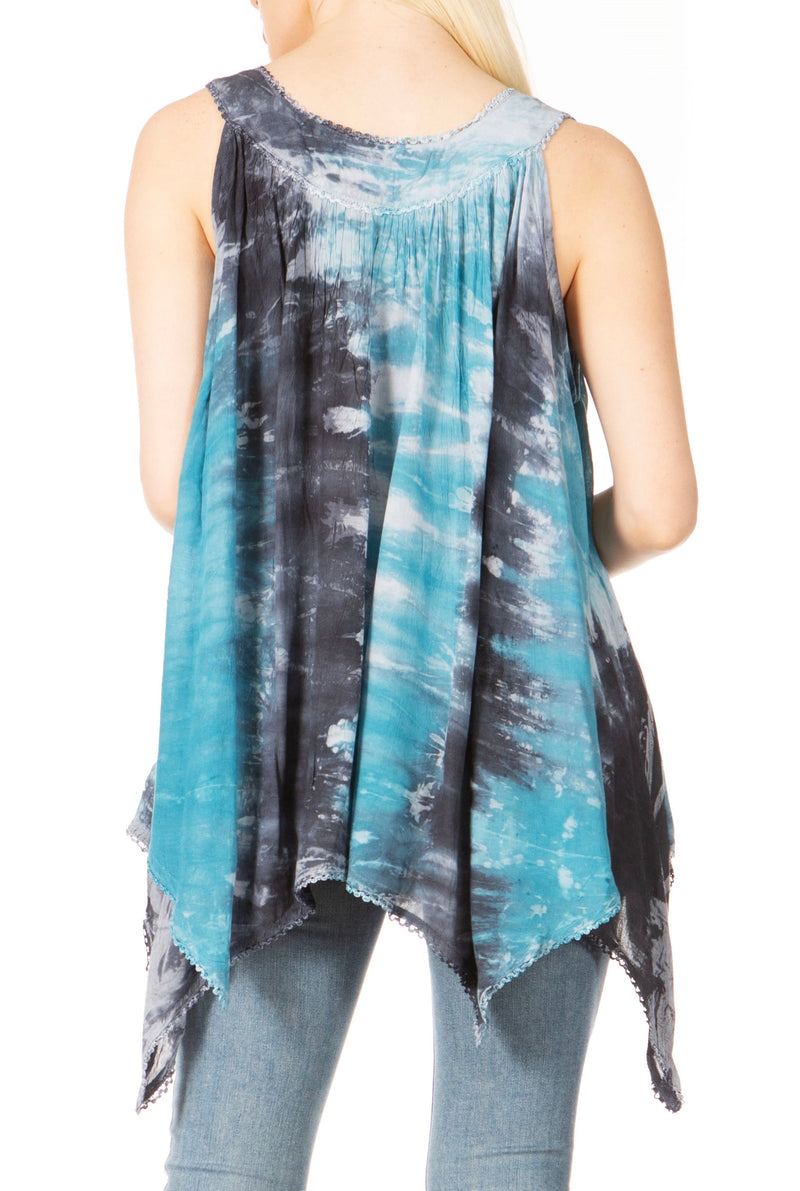 Sakkas Ligia Womne's Sleeveless Classic Casual Tank Top Loose Fit Summer Tie Dye