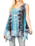 Sakkas Ligia Womne's Sleeveless Classic Casual Tank Top Loose Fit Summer Tie Dye#color_17793-BlueMint