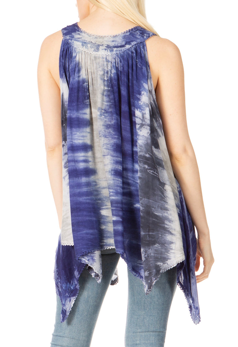 Sakkas Ligia Womne's Sleeveless Classic Casual Tank Top Loose Fit Summer Tie Dye