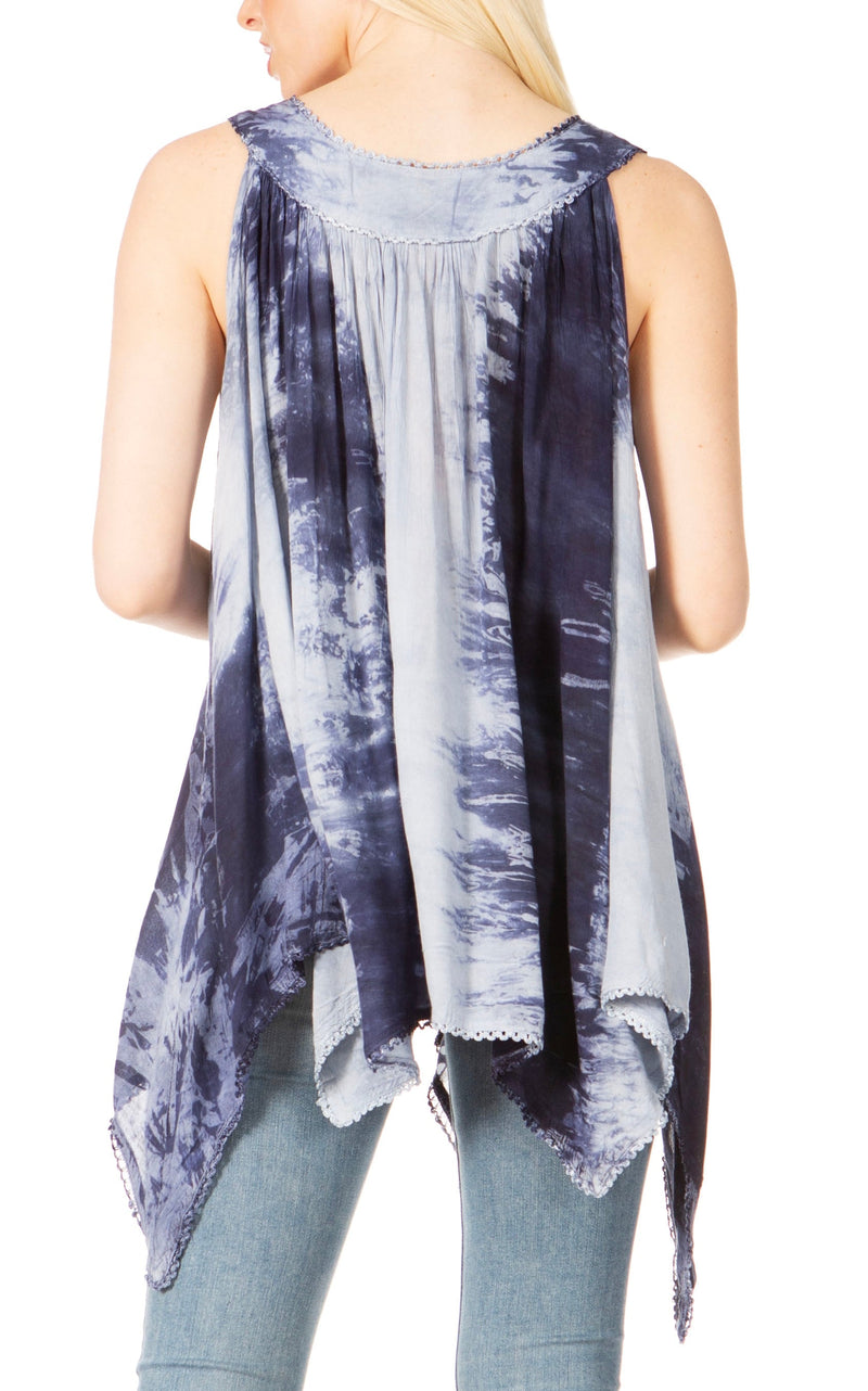 Sakkas Ligia Womne's Sleeveless Classic Casual Tank Top Loose Fit Summer Tie Dye