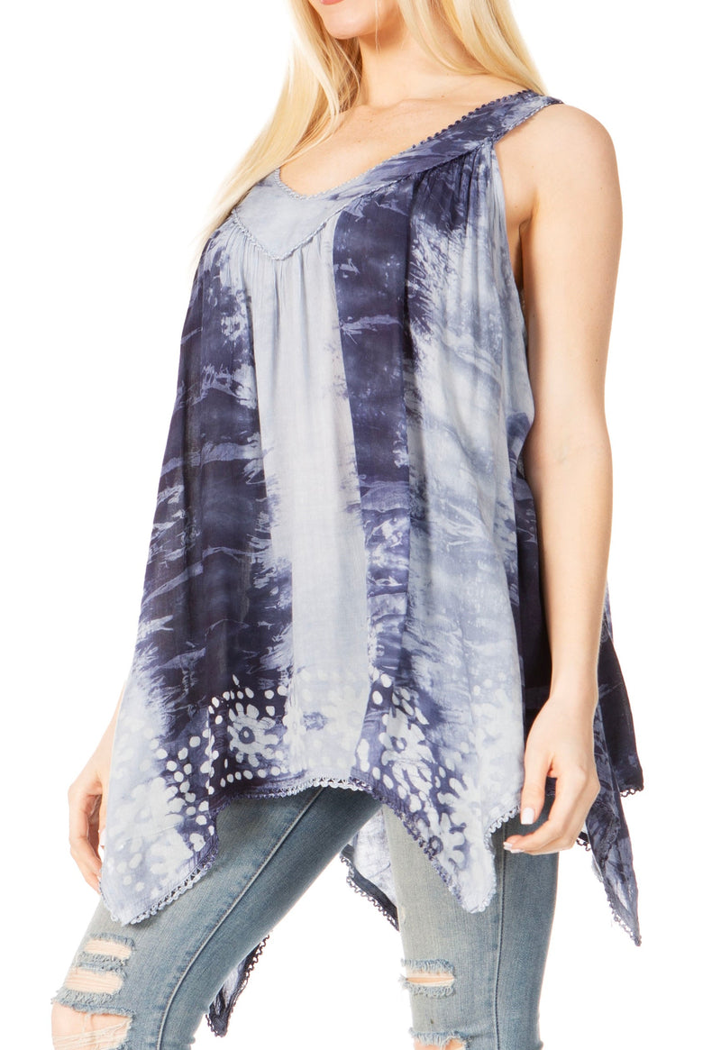 Sakkas Ligia Womne's Sleeveless Classic Casual Tank Top Loose Fit Summer Tie Dye