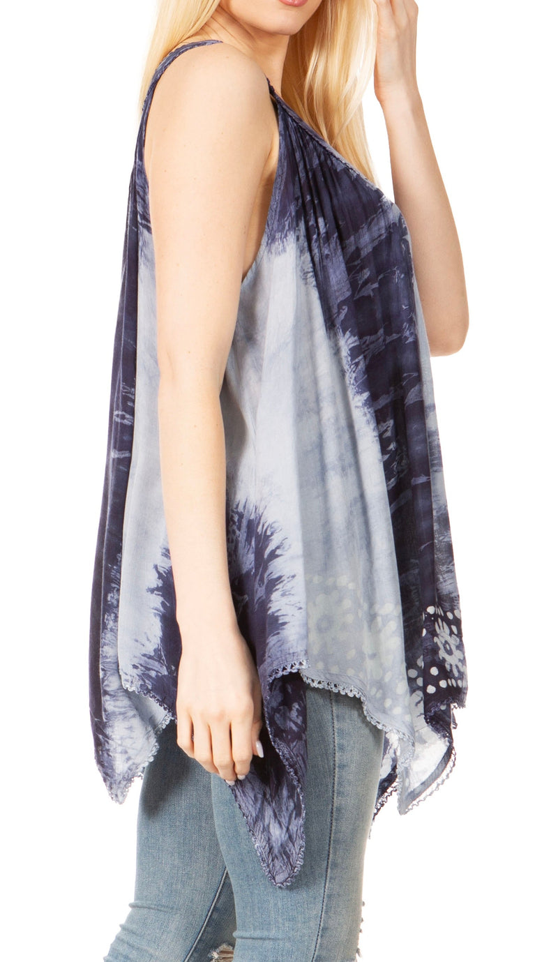 Sakkas Ligia Womne's Sleeveless Classic Casual Tank Top Loose Fit Summer Tie Dye