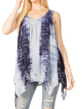 Sakkas Ligia Womne's Sleeveless Classic Casual Tank Top Loose Fit Summer Tie Dye#color_17793-GreyBlack