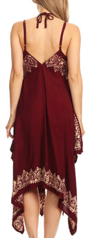 Sakkas Arminat Batik Print Adjustable Strap Embroidered Handkerchief Hem Dress