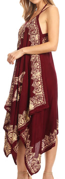 Sakkas Arminat Batik Print Adjustable Strap Embroidered Handkerchief Hem Dress