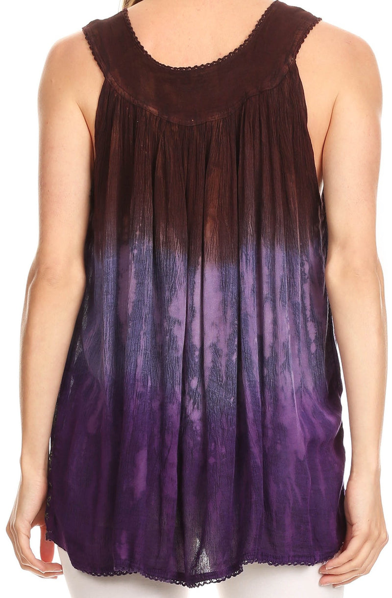 Sakkas Freya Dip Dyed Tie Dye Tank with Sequins and Embroidery