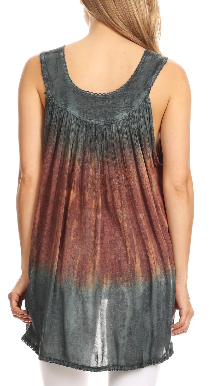 Sakkas Freya Dip Dyed Tie Dye Tank with Sequins and Embroidery