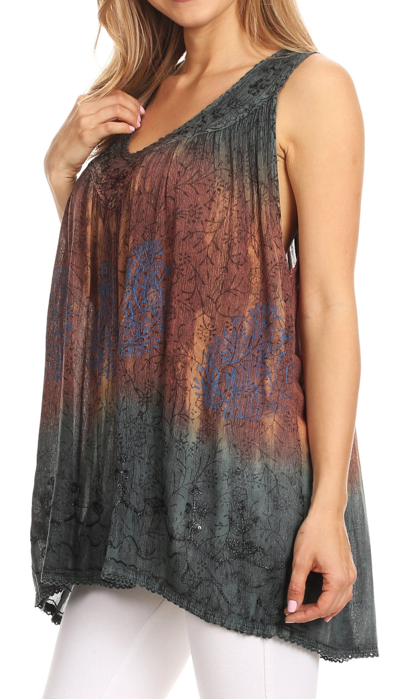 Sakkas Freya Dip Dyed Tie Dye Tank with Sequins and Embroidery