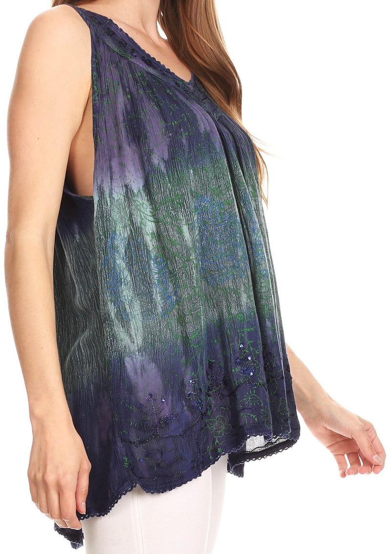 Sakkas Freya Dip Dyed Tie Dye Tank with Sequins and Embroidery