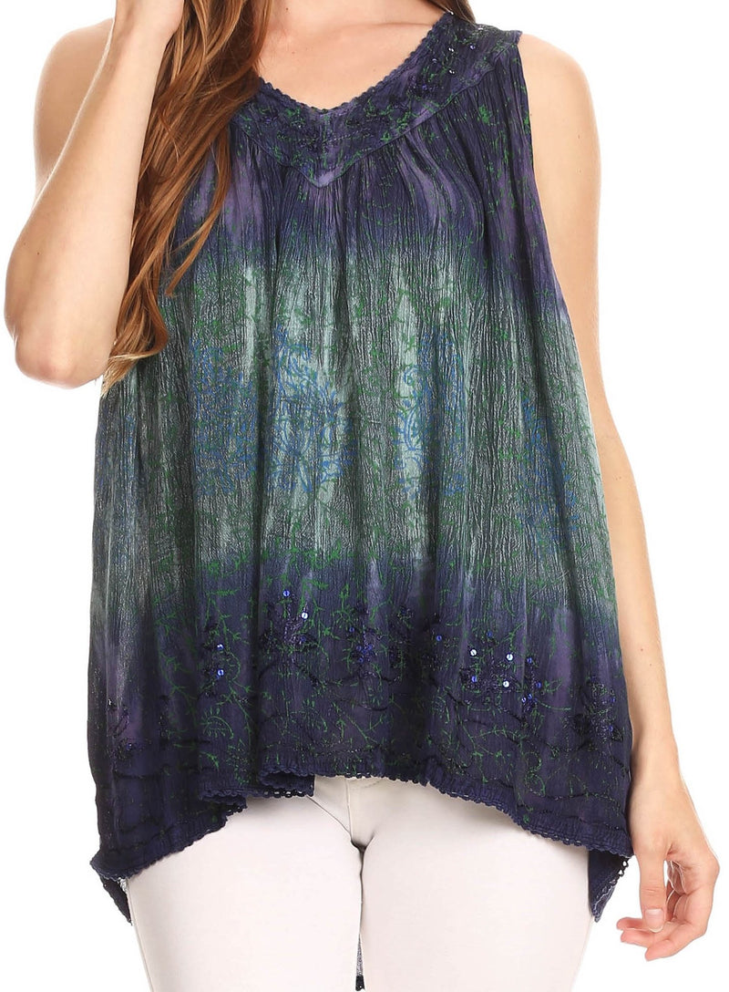 Sakkas Freya Dip Dyed Tie Dye Tank with Sequins and Embroidery