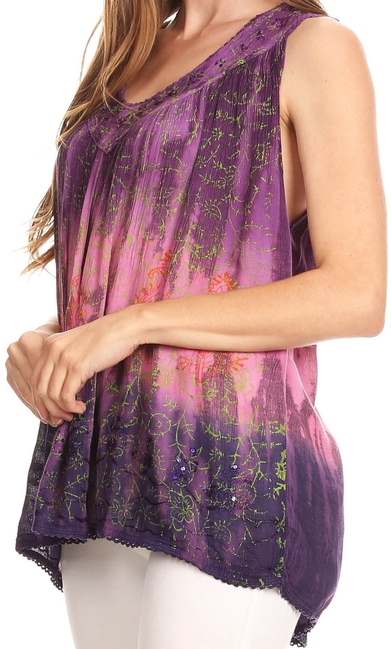 Sakkas Freya Dip Dyed Tie Dye Tank with Sequins and Embroidery