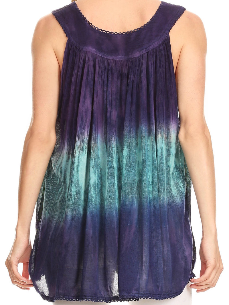 Sakkas Freya Dip Dyed Tie Dye Tank with Sequins and Embroidery