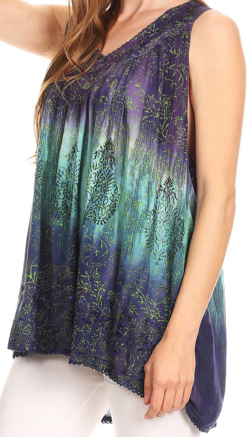 Sakkas Freya Dip Dyed Tie Dye Tank with Sequins and Embroidery