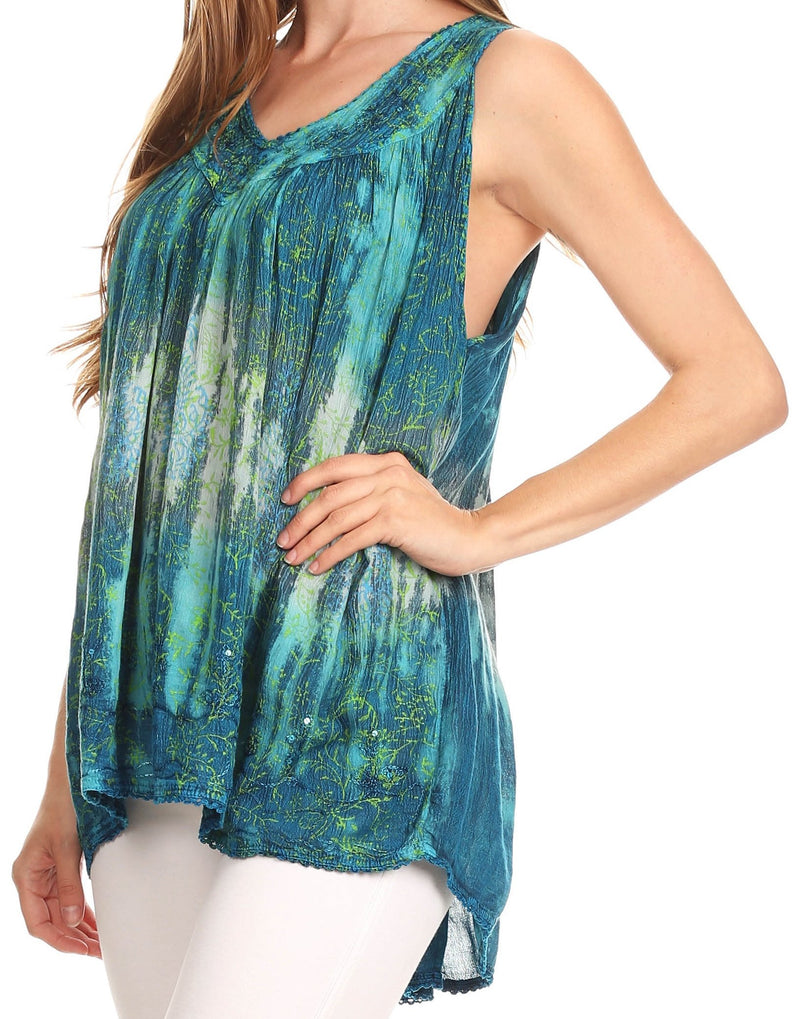Sakkas Freya Dip Dyed Tie Dye Tank with Sequins and Embroidery