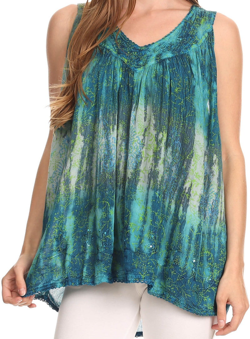 Sakkas Freya Dip Dyed Tie Dye Tank with Sequins and Embroidery
