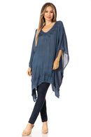 Sakkas Regina Women's Lightweight Stonewashed Poncho Top Blouse Caftan Cover up