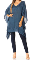 Sakkas Regina Women's Lightweight Stonewashed Poncho Top Blouse Caftan Cover up#color_A-MidnightBlue