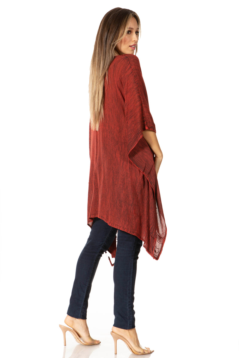 Sakkas Regina Women's Lightweight Stonewashed Poncho Top Blouse Caftan Cover up