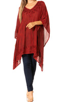 Sakkas Regina Women's Lightweight Stonewashed Poncho Top Blouse Caftan Cover up#color_A-Red