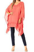 Sakkas Regina Women's Lightweight Stonewashed Poncho Top Blouse Caftan Cover up#color_A-Salmon