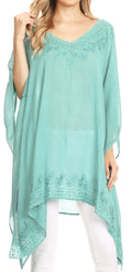 Sakkas Regina Women's Lightweight Stonewashed Poncho Top Blouse Caftan Cover up#color_Aqua