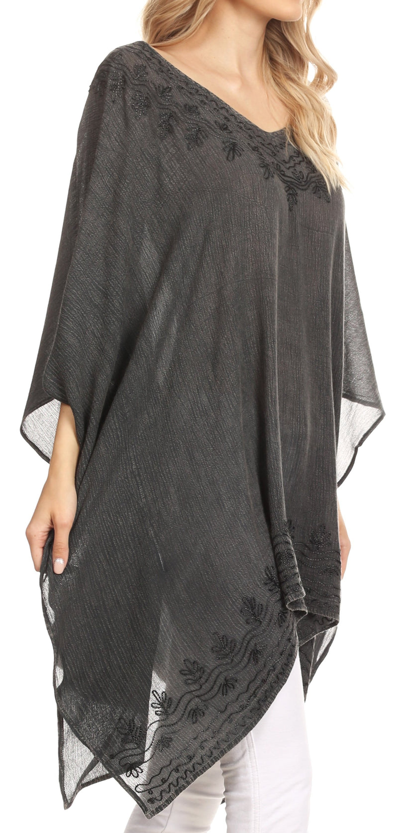 Sakkas Regina Women's Lightweight Stonewashed Poncho Top Blouse Caftan Cover up