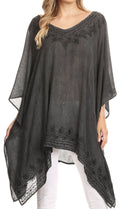 Sakkas Regina Women's Lightweight Stonewashed Poncho Top Blouse Caftan Cover up#color_Black