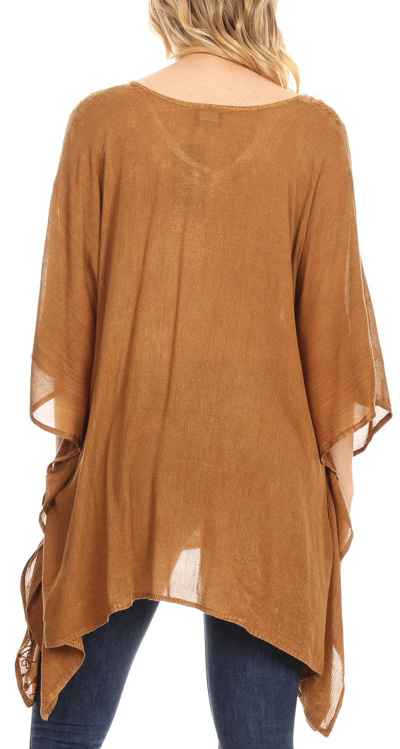 Sakkas Regina Women's Lightweight Stonewashed Poncho Top Blouse Caftan Cover up