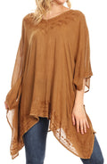 Sakkas Regina Women's Lightweight Stonewashed Poncho Top Blouse Caftan Cover up#color_Coffee