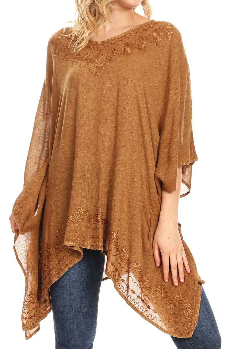 Sakkas Regina Women's Lightweight Stonewashed Poncho Top Blouse Caftan Cover up