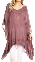 Sakkas Regina Women's Lightweight Stonewashed Poncho Top Blouse Caftan Cover up#color_Fuchsia