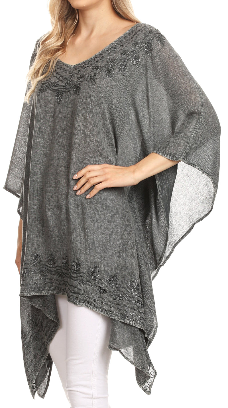 Sakkas Regina Women's Lightweight Stonewashed Poncho Top Blouse Caftan Cover up