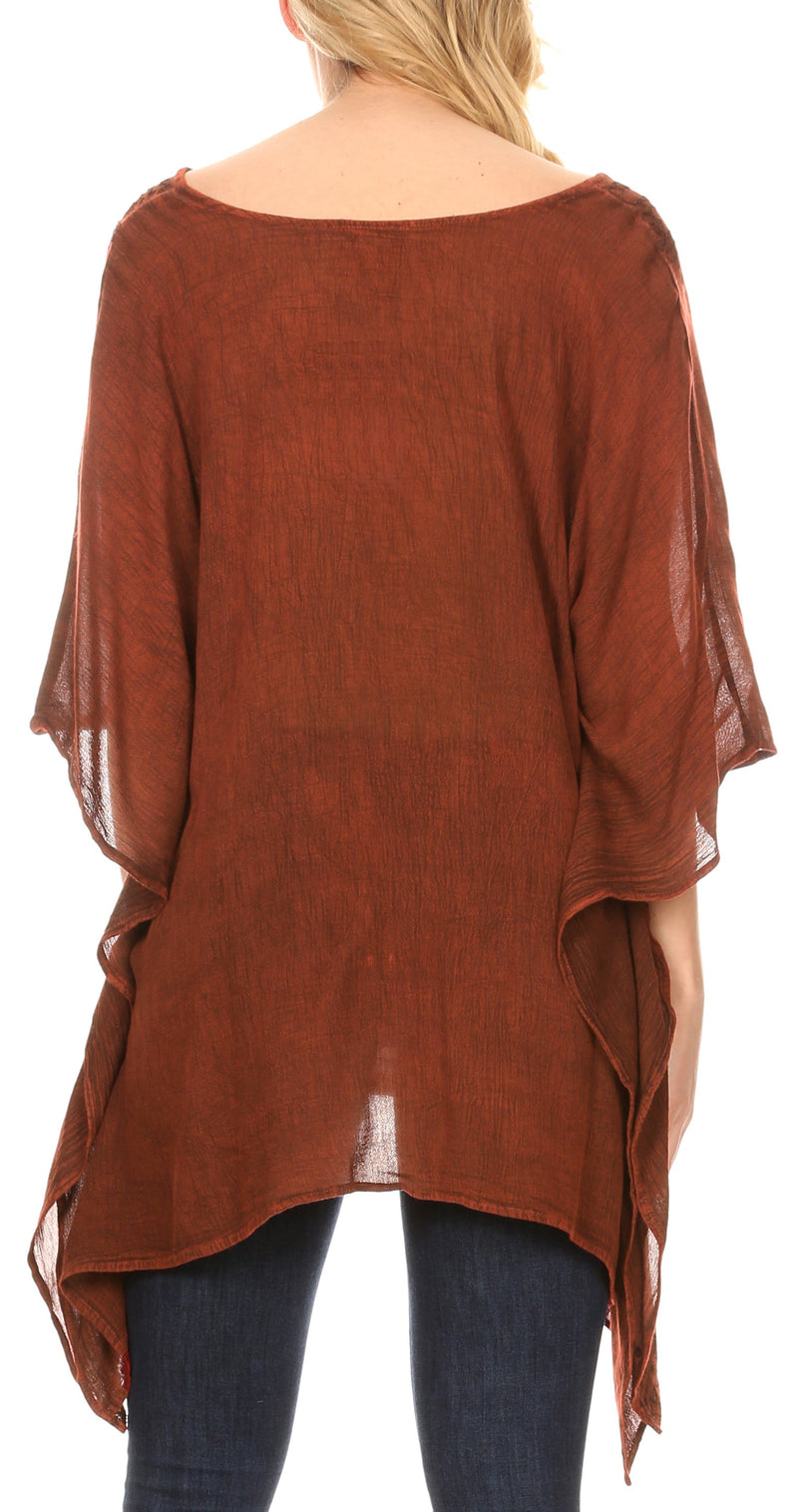 Sakkas Regina Women's Lightweight Stonewashed Poncho Top Blouse Caftan Cover up