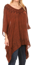 Sakkas Regina Women's Lightweight Stonewashed Poncho Top Blouse Caftan Cover up
